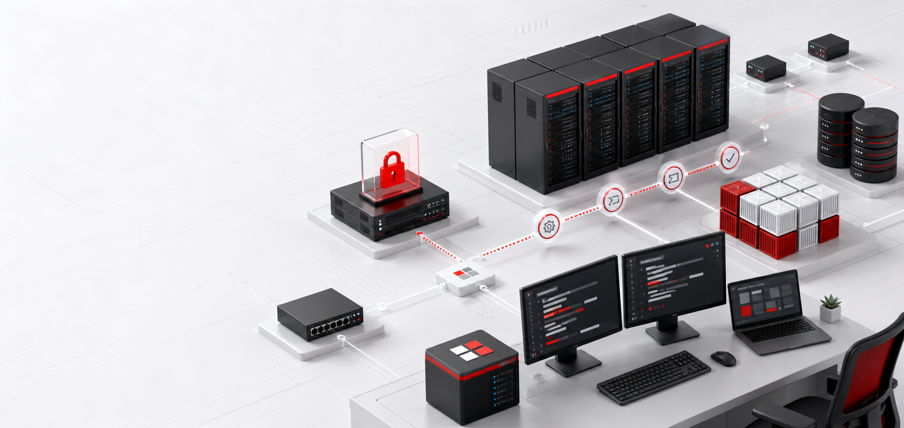 浅色企业 Linux 自动化环境，包含服务器、存储、安全网关、容器工作负载和自动化编排链路